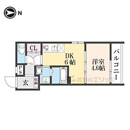 京都市営烏丸線 北大路駅 バス13分 玄琢下下車 徒歩1分の賃貸マンション 2階1DKの間取り