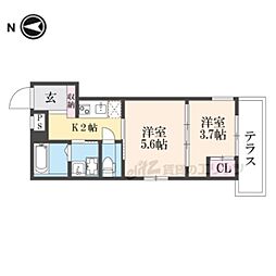 シエルコート大宮 2階2Kの間取り