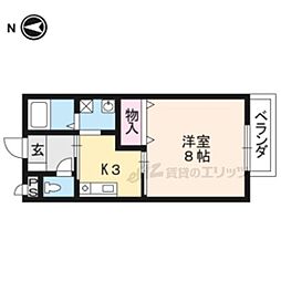 シャンティ宝ヶ池 2階1Kの間取り
