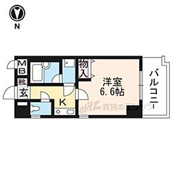 京都市営烏丸線 北大路駅 徒歩17分の賃貸マンション 2階1Kの間取り