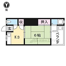 西野荘 1Kの間取図画像