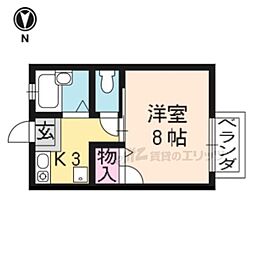キャロット北白川1 1Kの間取図画像