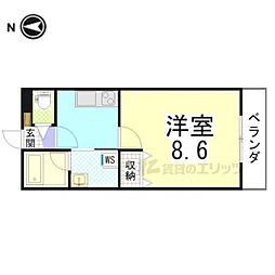 京都市北区衣笠西開キ町アパート ワンルームの間取図画像