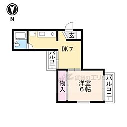 フレーヴァー北山 1DKの間取図画像
