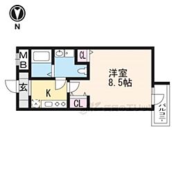 フォース二条城東 1Kの間取図画像