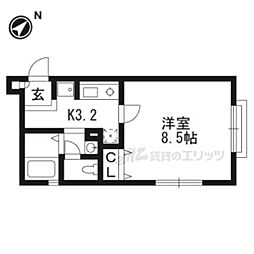 リビエール高野 1Kの間取図画像