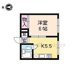 京都市営烏丸線 北大路駅 バス15分 釈迦谷口下車 徒歩4分の賃貸マンション 2階1DKの間取り
