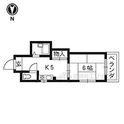 京都市営烏丸線 北大路駅 徒歩19分の賃貸マンション 3階1DKの間取り