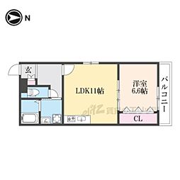 京都市営烏丸線 今出川駅 徒歩19分の賃貸マンション 3階1LDKの間取り