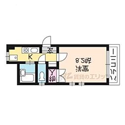 京都市営烏丸線 北大路駅 徒歩16分の賃貸マンション 3階1Kの間取り