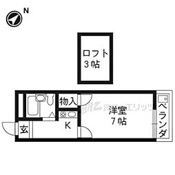 メゾネット北川 2階1Kの間取り