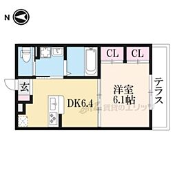 ハルナス 1階1DKの間取り