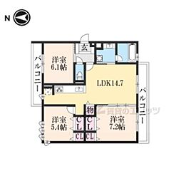 JR山陰本線 嵯峨嵐山駅 徒歩13分の賃貸アパート 2階3LDKの間取り