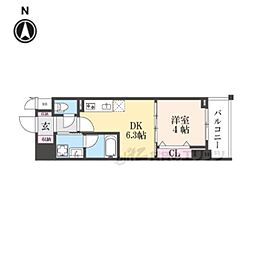 JR山陰本線 円町駅 徒歩2分の賃貸マンション 6階1DKの間取り