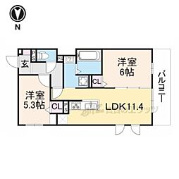 D-ROOM壬生森町 2階2LDKの間取り