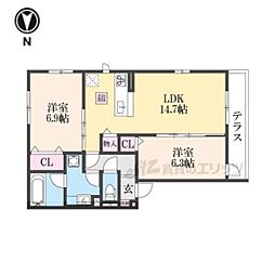 エンラージ西院 1階2LDKの間取り