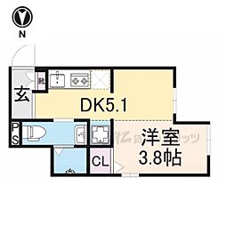 グレース京都二条 2階1DKの間取り