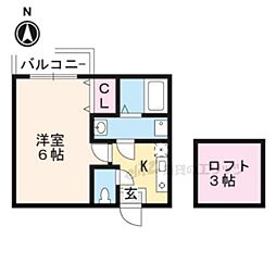 エムズパープル 2階1Kの間取り