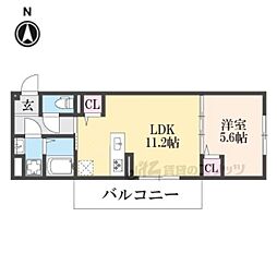 仮称)右京区嵯峨野芝野町ハイツ 2階1LDKの間取り