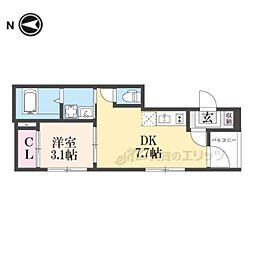 アミティア円町 3階1DKの間取り