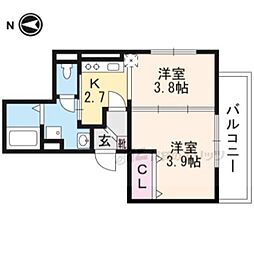 クレールプラス 3階1DKの間取り