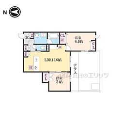 京福電気鉄道北野線 常盤駅 徒歩13分の賃貸マンション 1階2LDKの間取り