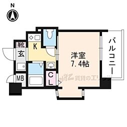 エステムコート京都烏丸IIIジャパニズム 4階1Kの間取り