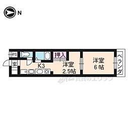 JR山陰本線 円町駅 徒歩4分の賃貸マンション 2階2Kの間取り