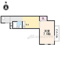 京都市営烏丸線 丸太町駅 徒歩11分の賃貸マンション 4階1DKの間取り