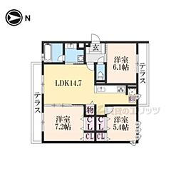 くおん嵯峨西棟 3LDKの間取図画像