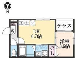 ハーモニーテラス太秦安井車道町 1DKの間取図画像