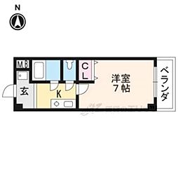 サンハイツ大新 1Kの間取図画像