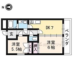 バンガード・イン太秦 2DKの間取図画像