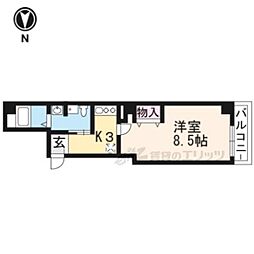 フラッティ西陣 1Kの間取図画像