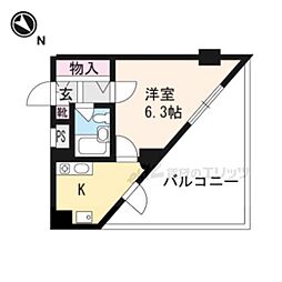 リバティ東大路 1Kの間取図画像