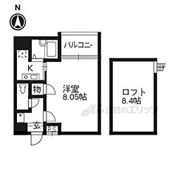 メディナ西大路2 1Kの間取図画像