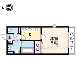 アムール吉田中大路 1Kの間取図画像