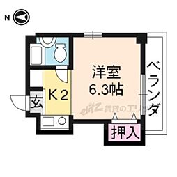 ラルン柏野 1Kの間取図画像