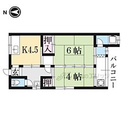 京福電気鉄道北野線 帷子ノ辻駅 徒歩10分の賃貸アパート 2階2DKの間取り