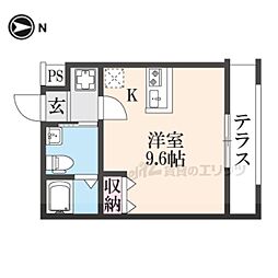フラッティ北山II 1階ワンルームの間取り