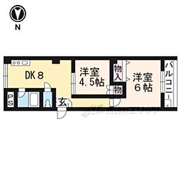 阪急京都本線 西院駅 徒歩8分の賃貸マンション 1階2DKの間取り