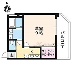 京都地下鉄東西線 二条城前駅 徒歩14分の賃貸マンション 1階1Kの間取り