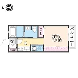 清高 1階1Kの間取り