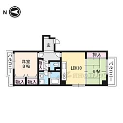 アルカンシェル御所 4階2LDKの間取り