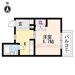 京都地下鉄東西線 二条城前駅 徒歩6分の賃貸マンション 3階1Kの間取り