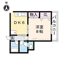 グランミュゼ北野 3階1DKの間取り