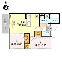 京都市営烏丸線 北大路駅 徒歩9分の賃貸アパート 2階2LDKの間取り