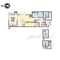 阪急京都本線 大宮駅 徒歩3分の賃貸アパート 3階2LDKの間取り