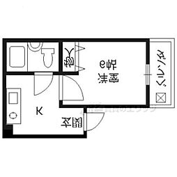 阪急京都本線 西院駅 徒歩6分の賃貸マンション 1階1Kの間取り