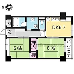 コスモ星の子ハイツ 4階2DKの間取り